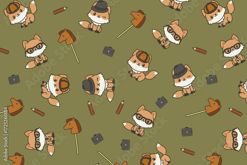 Cute Fox Detective Pattern swatch available in swatches panel, Mystery Seamless Vector Design