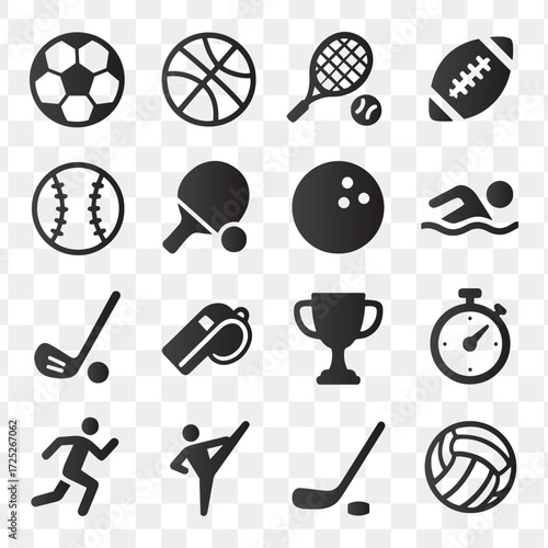 Comprehensive Black Sports and Activity Icon Set