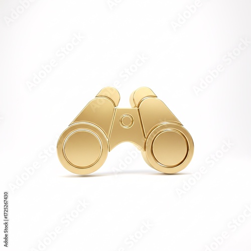 A golden three-dimensional binoculars resting on a surface,