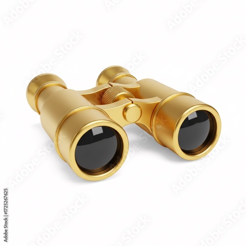 A golden three-dimensional binoculars resting on a surface,