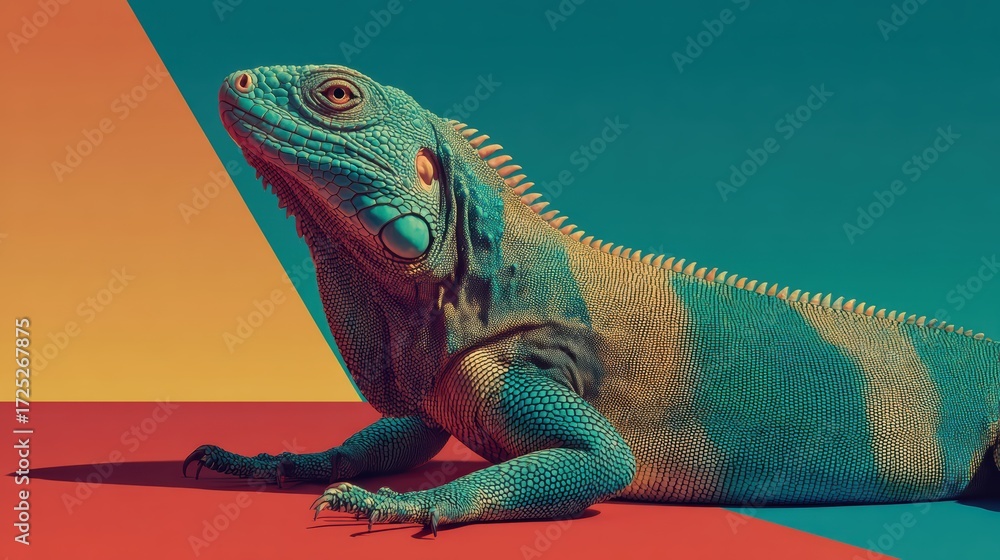 Fototapeta premium Stylized iguana silhouette against gradient sky background