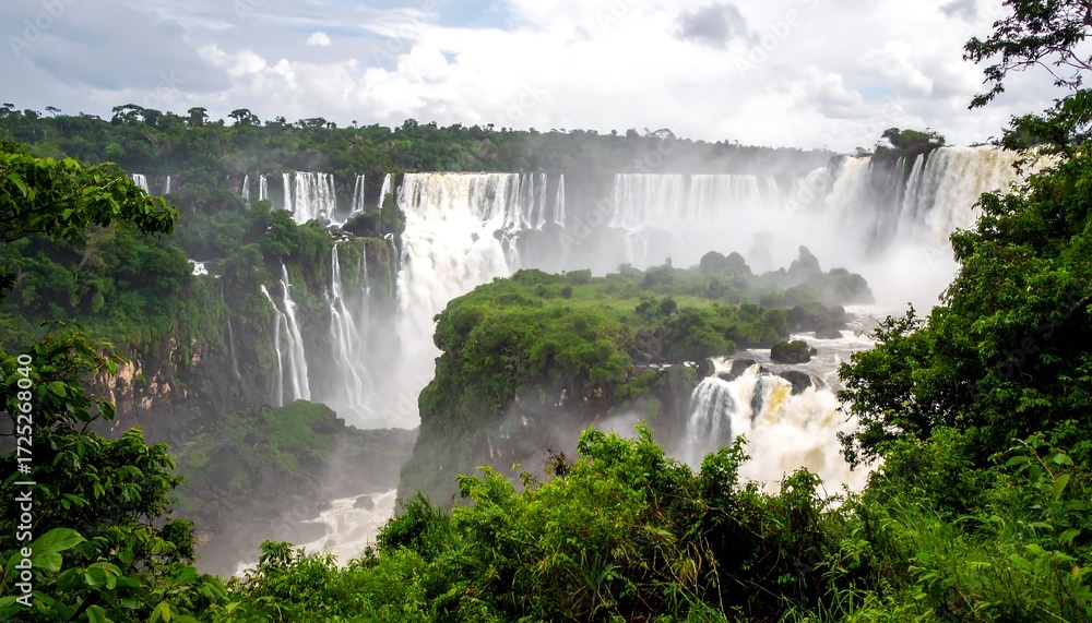 Fototapeta premium Lush landscape with cascading waterfalls