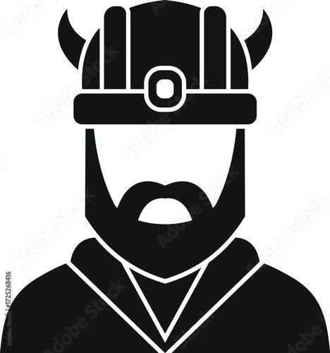 Simple black and white icon of a viking wearing a horned helmet, representing scandinavian warrior culture