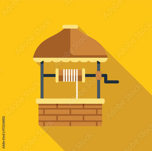 Stone water well with wooden roof and crank handle for drawing water, providing a vital source of fresh water