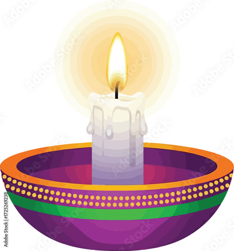 Diwali diya oil lamp illuminated vibrant festive decoration traditional light glowing bright vector