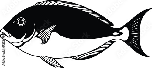 Dynamic Vector Illustration of a Black Silhouette Fish in Nature, Artistic Environment, High-Resolution Design Concept for Marine Life Lovers