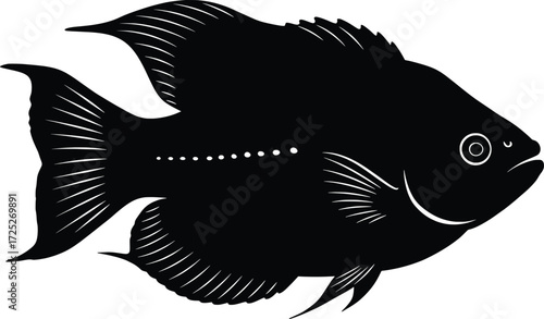 Dynamic Vector Illustration of a Black Fish, Underwater Scene, Graphic Design, Artistic Environment, Side View, Modern Concept for Nature Lovers
