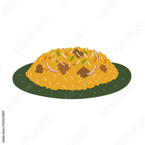 Indian Biryani Meal. Mutton Biryani Illustration.