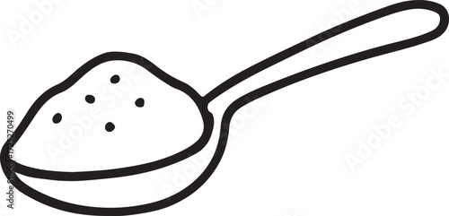 Simple line drawing spoon filled with powdered substance for recipes and cooking