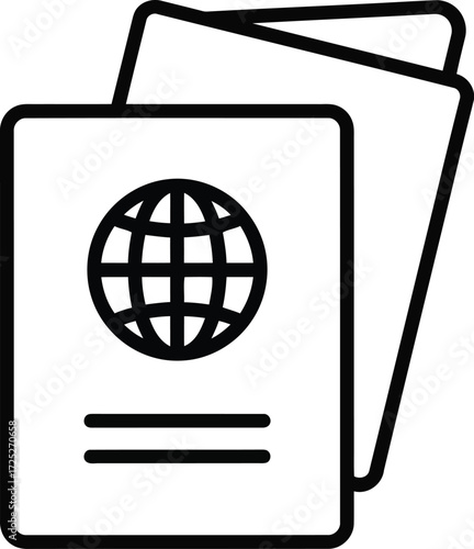 Conceptual icon of international travel documents passport with globe symbol global mobility concept minimalist line art vector