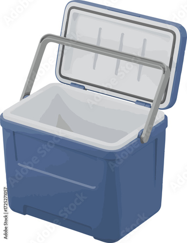 3D vector icon of ice box cooler with open lid and detailed handle, minimal realistic design