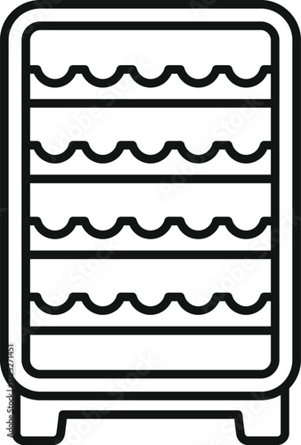 Wine refrigerator with wavy shelves allowing storing bottles horizontally, ensuring the cork remains moist, preventing oxidation and preserving wine quality