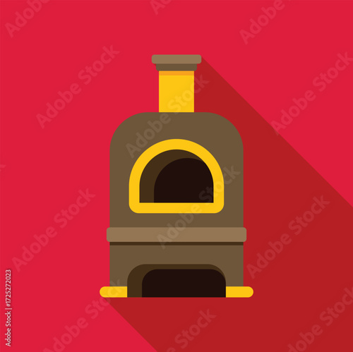 Masonry heater radiating warmth, creating a cozy atmosphere in a flat, minimalist style