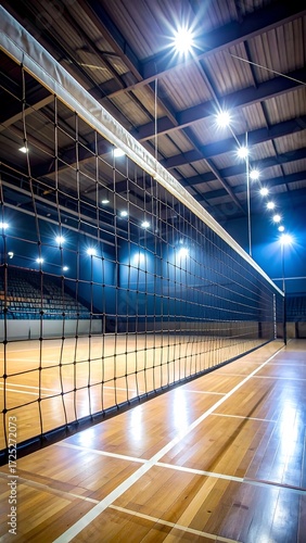 Indoor volleyball court, illuminated