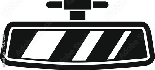 Minimalist icon of a car rearview mirror reflecting stripes of light, ideal for automotive and safety related designs