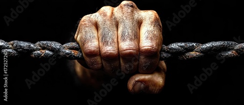 The Weight of the World: A Gripping Image of a Weathered Hand Clinging to a Rusty Chain