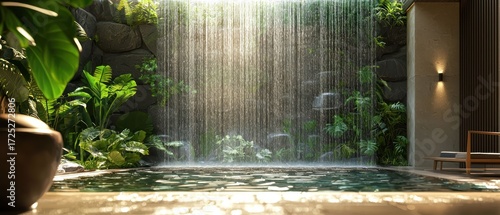 Serene Indoor Waterfall Oasis: A Luxurious Spa Retreat