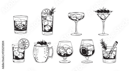 Vector art of festive cocktail set