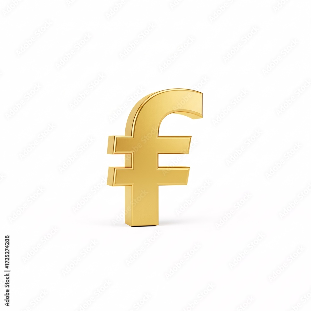 Fototapeta premium A golden 3D Dutch guilder symbol standing on a white surface,