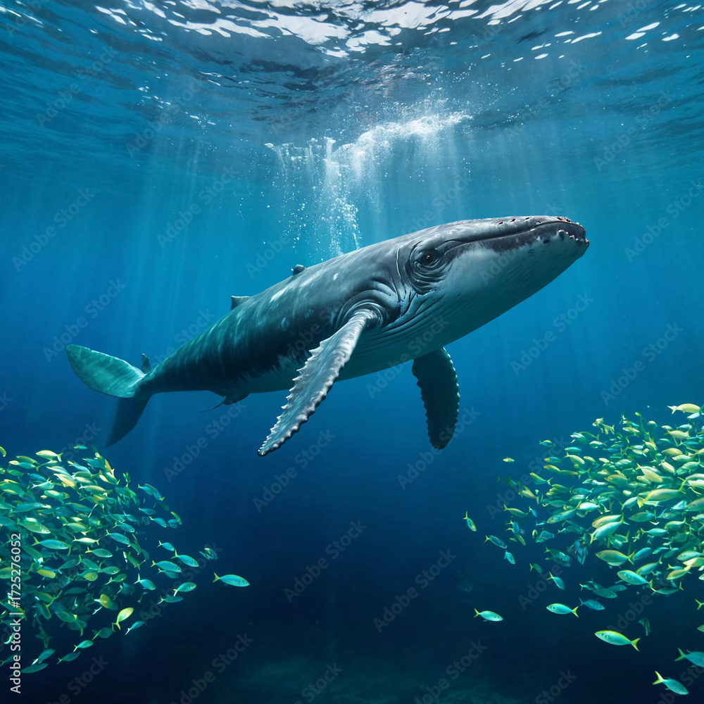 Fototapeta premium a large whale in the ocean with rabits