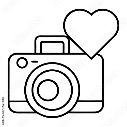 Line art of a camera with a heart photography love capturing memories creativity concept