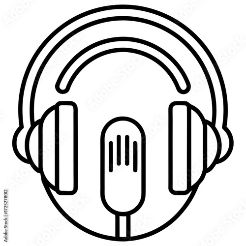 Headphones and microphone icon illustration podcast audio equipment outline symbol graphic design element for digital content
