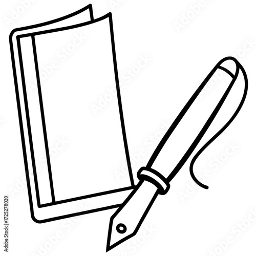 Open notebook with blank pages and fountain pen vector illustration ready to write down ideas