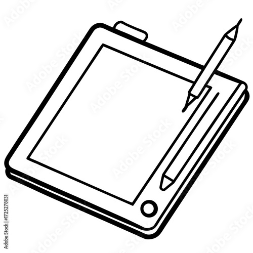 Digital drawing tablet with stylus outline vector illustration for creative projects and design work technology tool