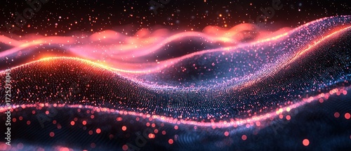 Abstract Glowing Particle Wave Landscape: Digital Art