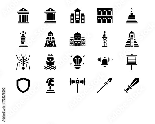 Ancient Civilization Line Vector Icons