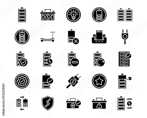 Battery and Power Line Vector Icons