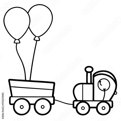 Childrens Toy Train with Balloons Coloring Page for Creative Fun and Artistic Expression