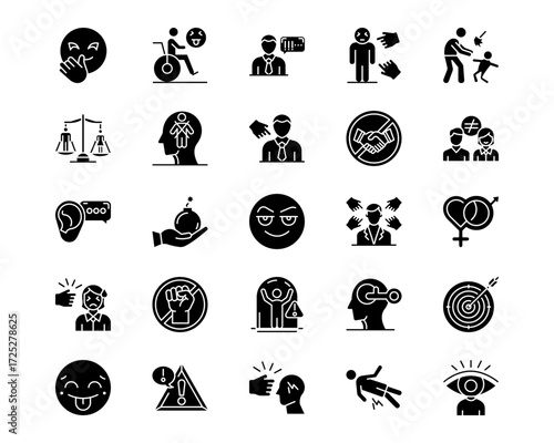 Bullying in Society Line Vector Icons