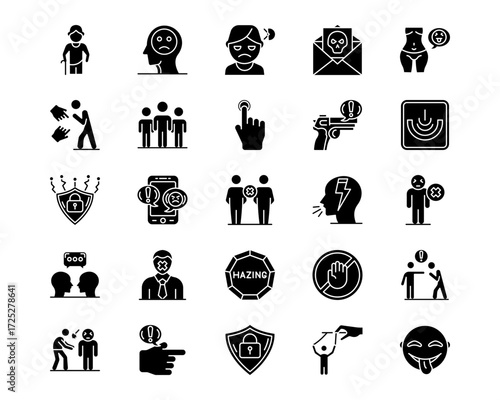 Bullying in Society Line Vector Icons