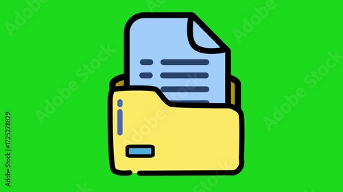 Folder icon with document File storage concept Colorful line art style Green screen background