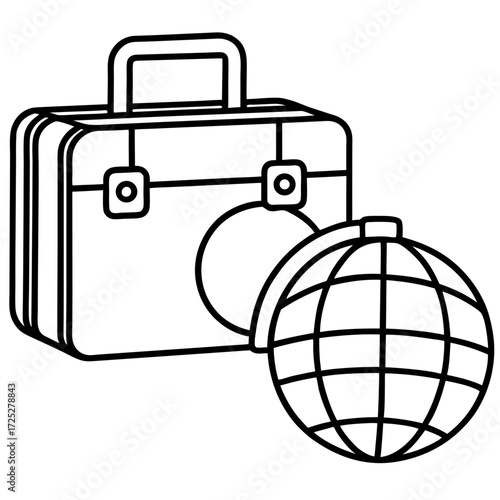 Outline of briefcase and globe representing international business and global travel opportunities icon vector design