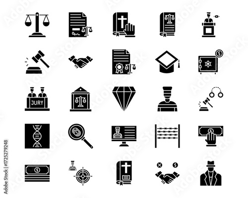 Crime and Law Line Vector Icons