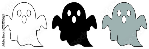 Three cute ghost illustration in different colors, suitable for Halloween decoration and thematic purposes