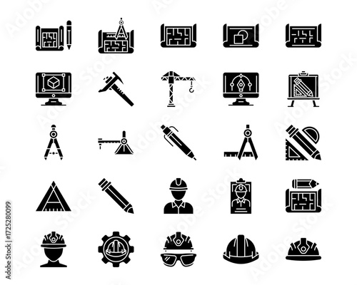 Engineer in Mechanics Line Vector Icons