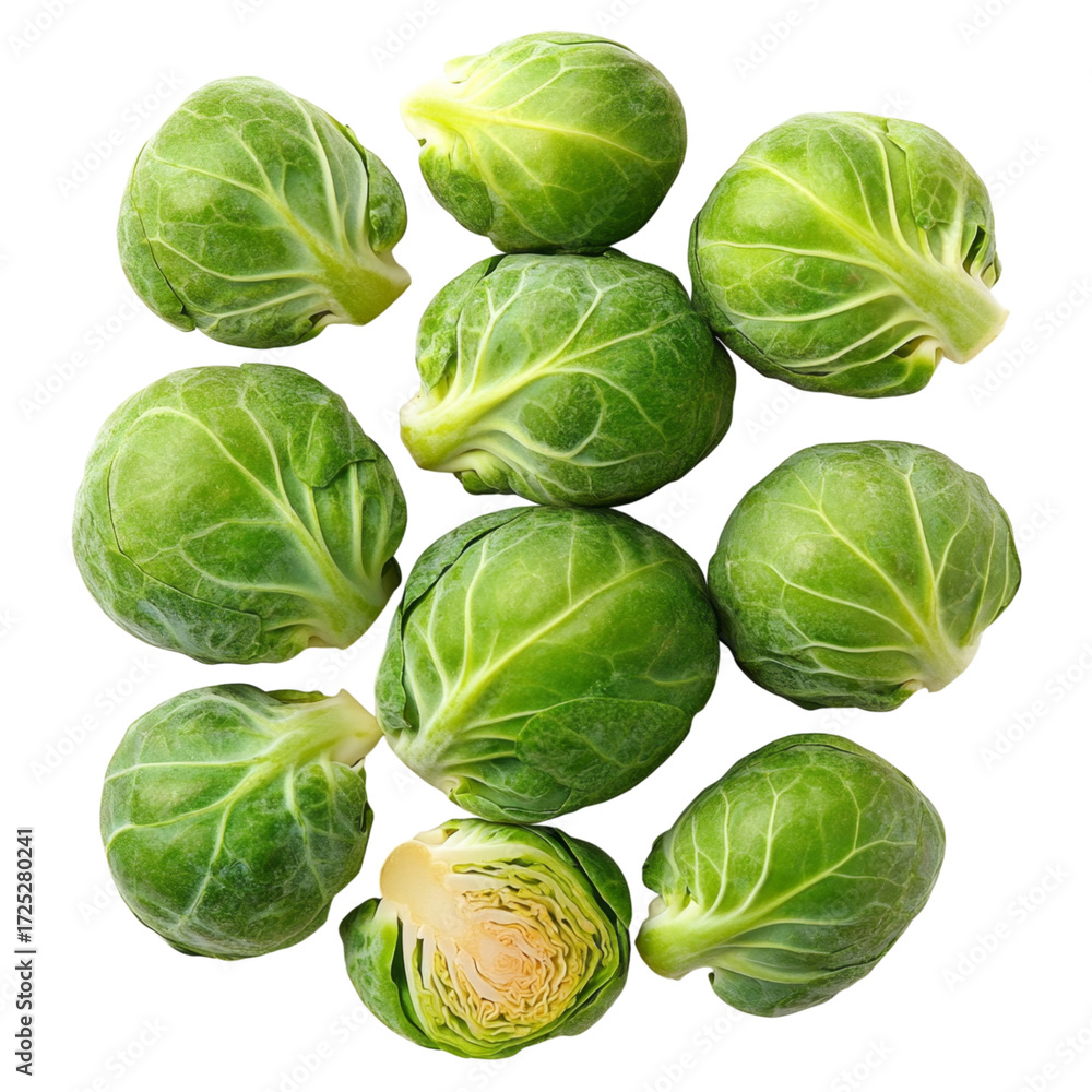 Fototapeta premium Brussels sprout green fresh vegetable closeup healthy raw organic round natural produce arranged in group
