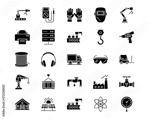 Industrial Process Line Vector Icons