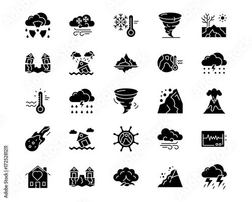 Natural Disaster Line Vector Icons
