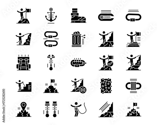Rock Climbing Line Vector Icons