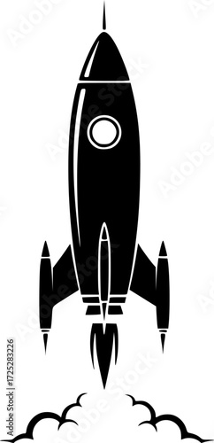 a black and white vector image of a rocket