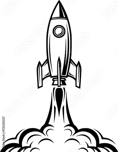 a black and white vector image of a rocket