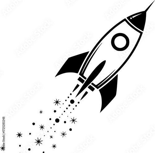 a black and white vector image of a rocket