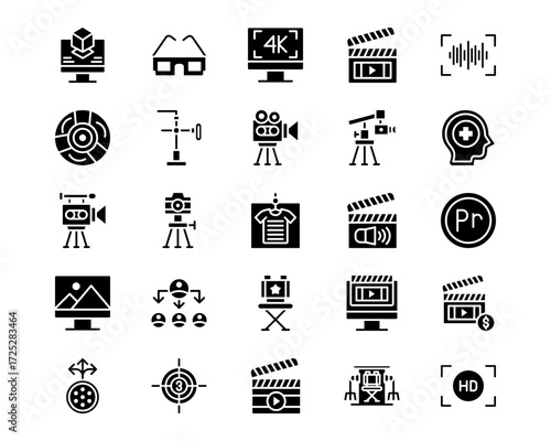 Video Production Line Vector Icons