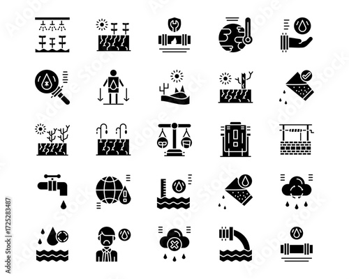 Water Crisis Line Vector Icons