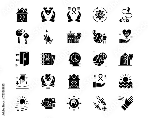 World Refugee Day Line Vector Icons
