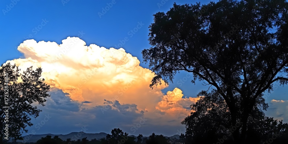 Fototapeta premium Dramatic Sunset Cloudscape with Silhouetted Trees